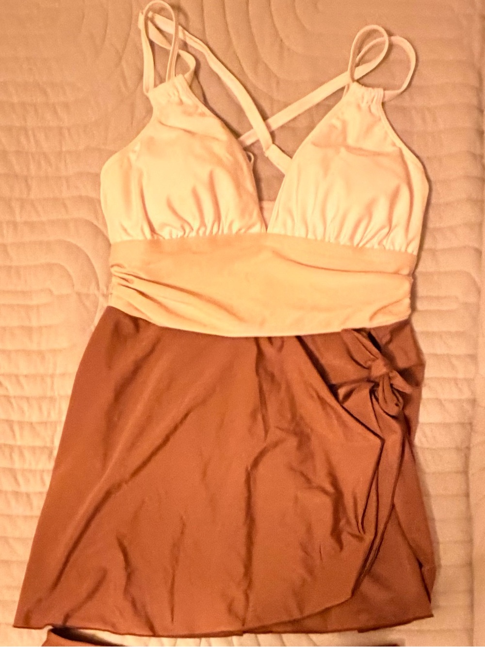 Shein Women’s Two-Tone Brown and Cream Swim Tankini and Skirt Set